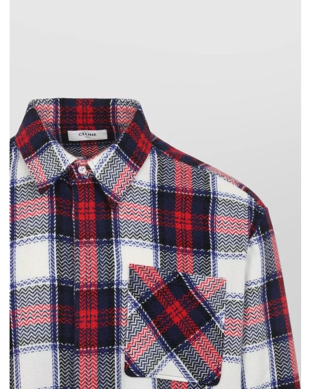 Céline Red Checked Cashmere Long-Sleeve Overshirt for men