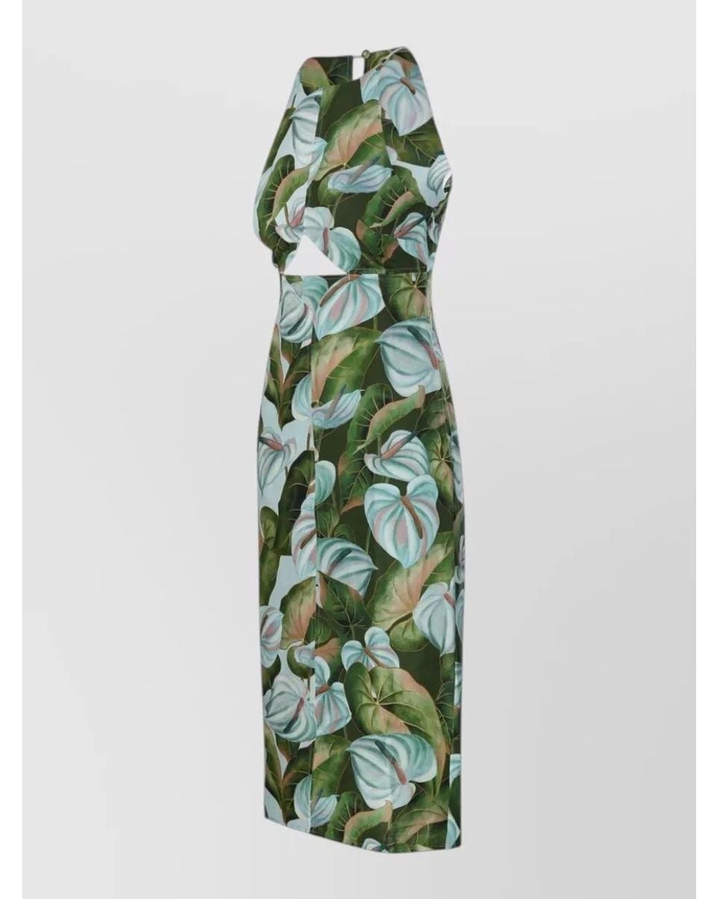 Farm Rio Green Linen Diamond Cutout Midi Dress