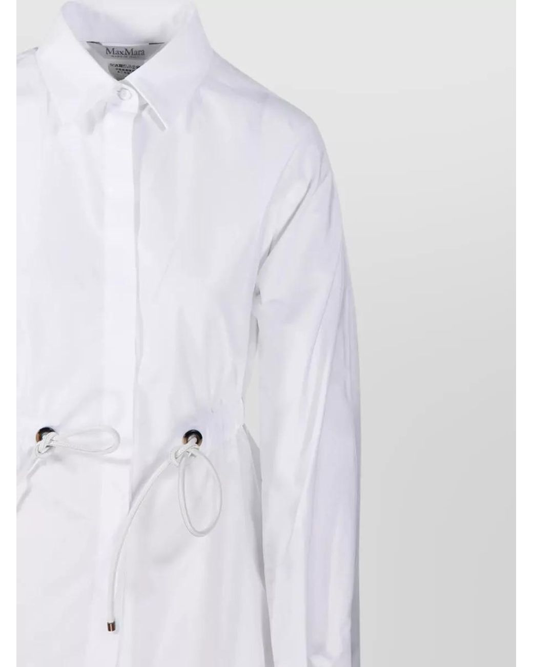 Max Mara White Cotton Poplin Drawstring Shirt
