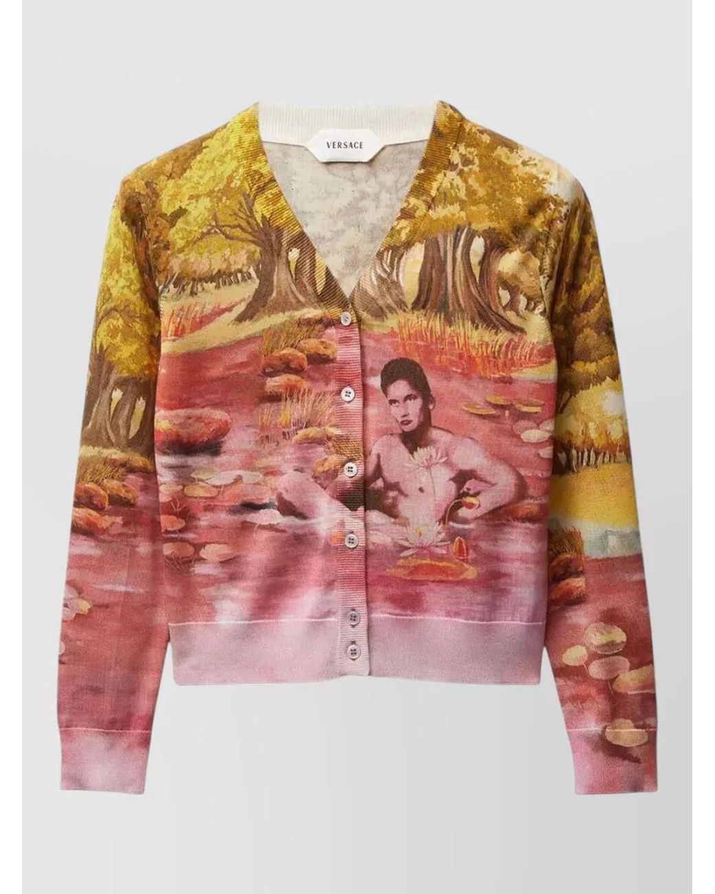 Versace Pink Silk Printed V-Neck Cardigan