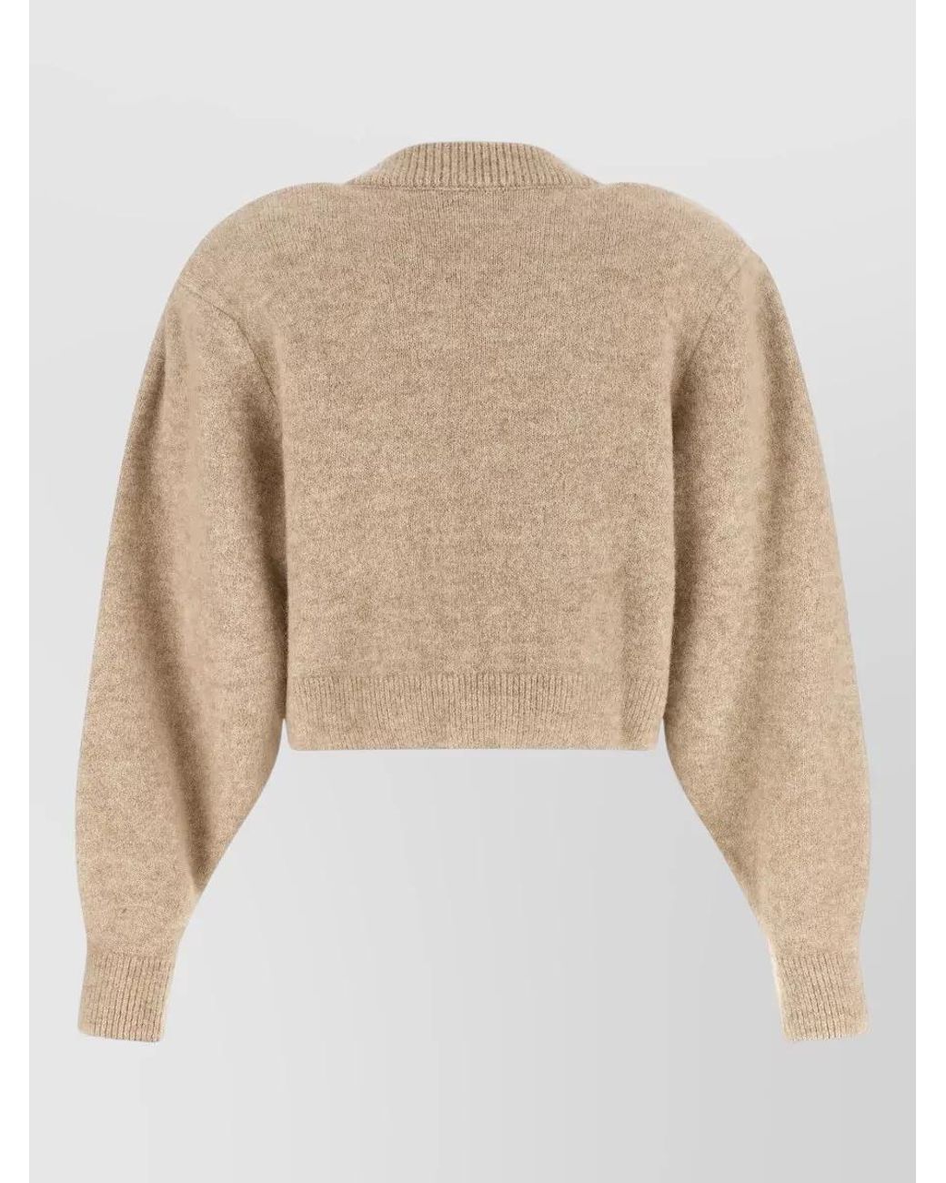 ROTATE BIRGER CHRISTENSEN Natural Textured Knit Cropped V-Neck Cardigan