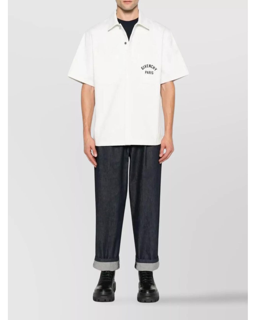 Givenchy White Cotton Short-Sleeve Logo-Embroidered Shirt for men