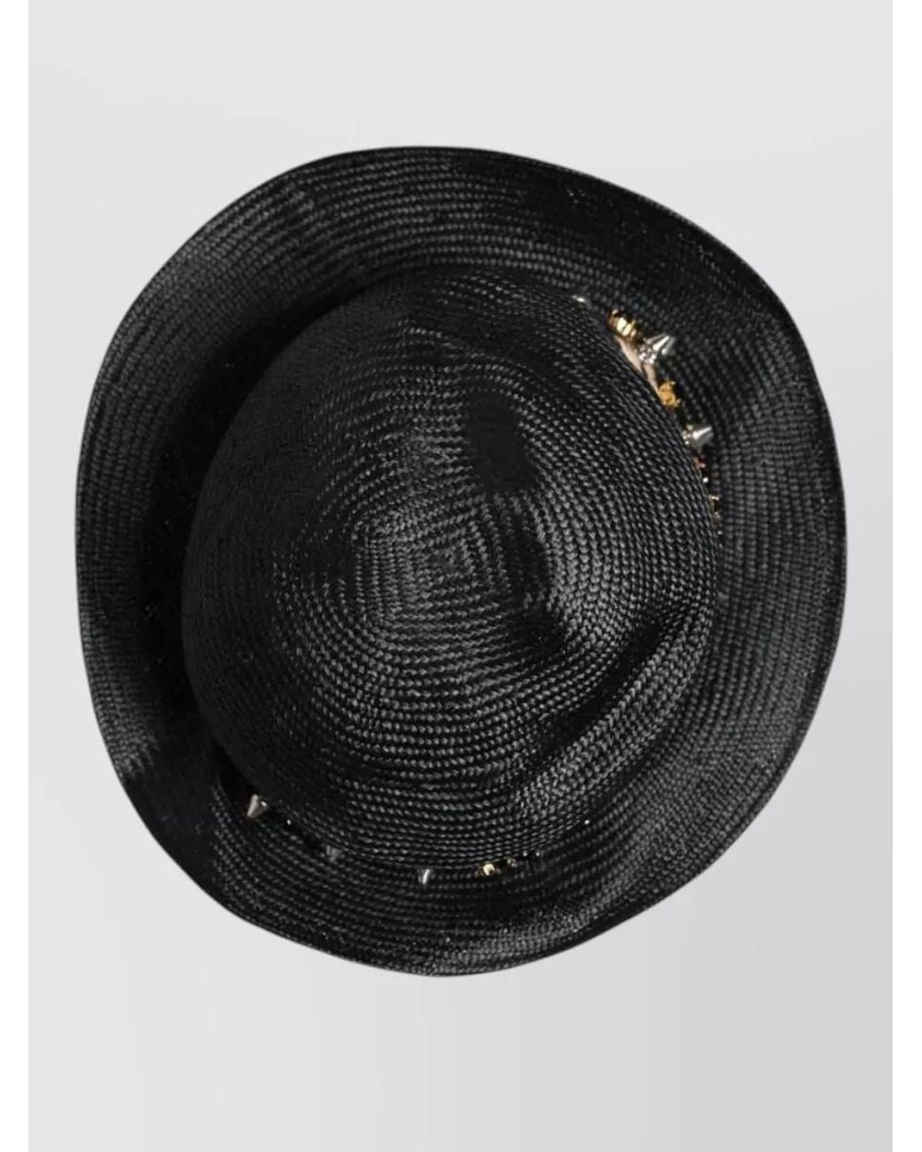 Dolce & Gabbana Black Crystal Embellished Wide Brim Straw Fedora Hat