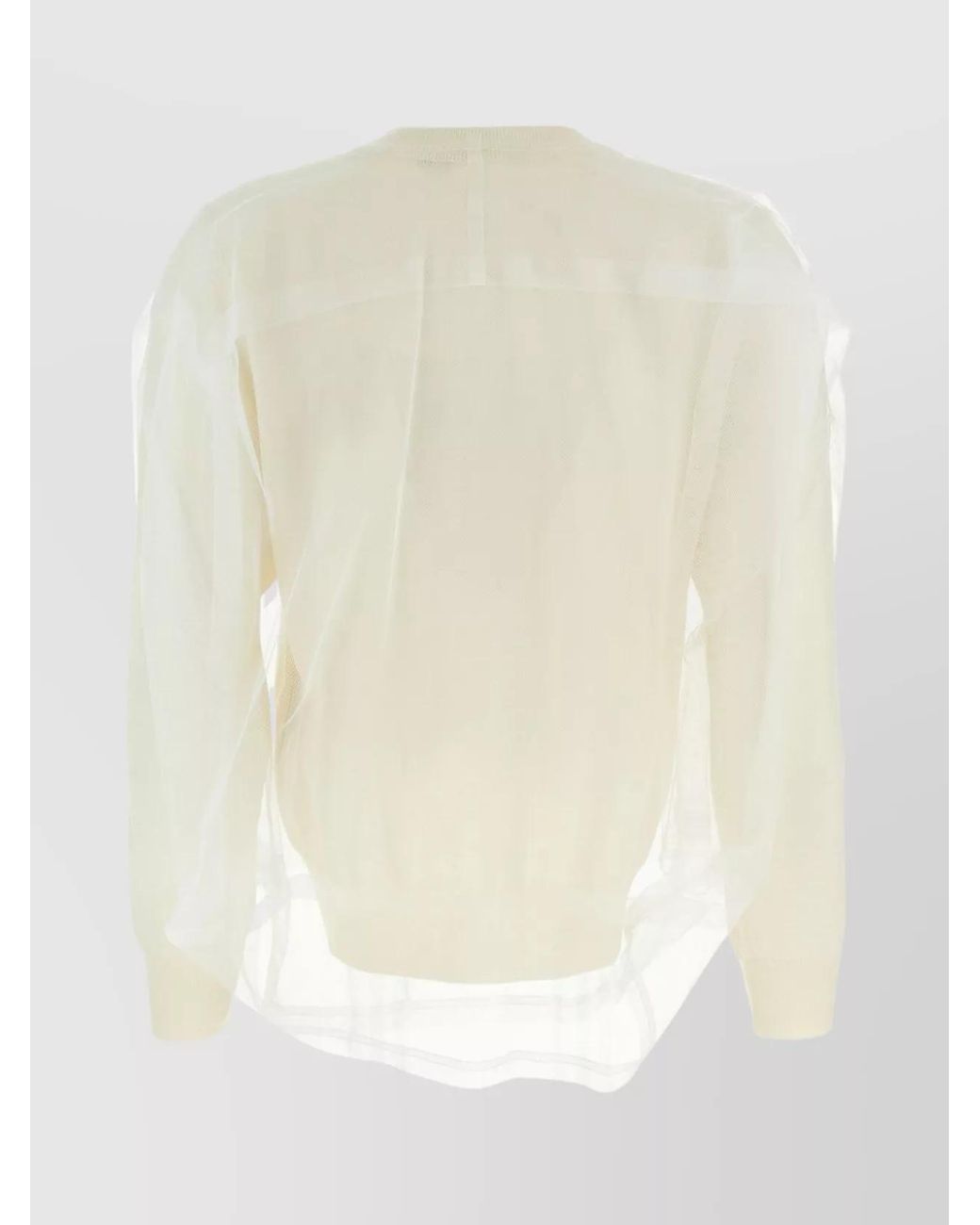 Comme des Garçons White Tulle Wool Crew Neck Long Sleeve Jumper