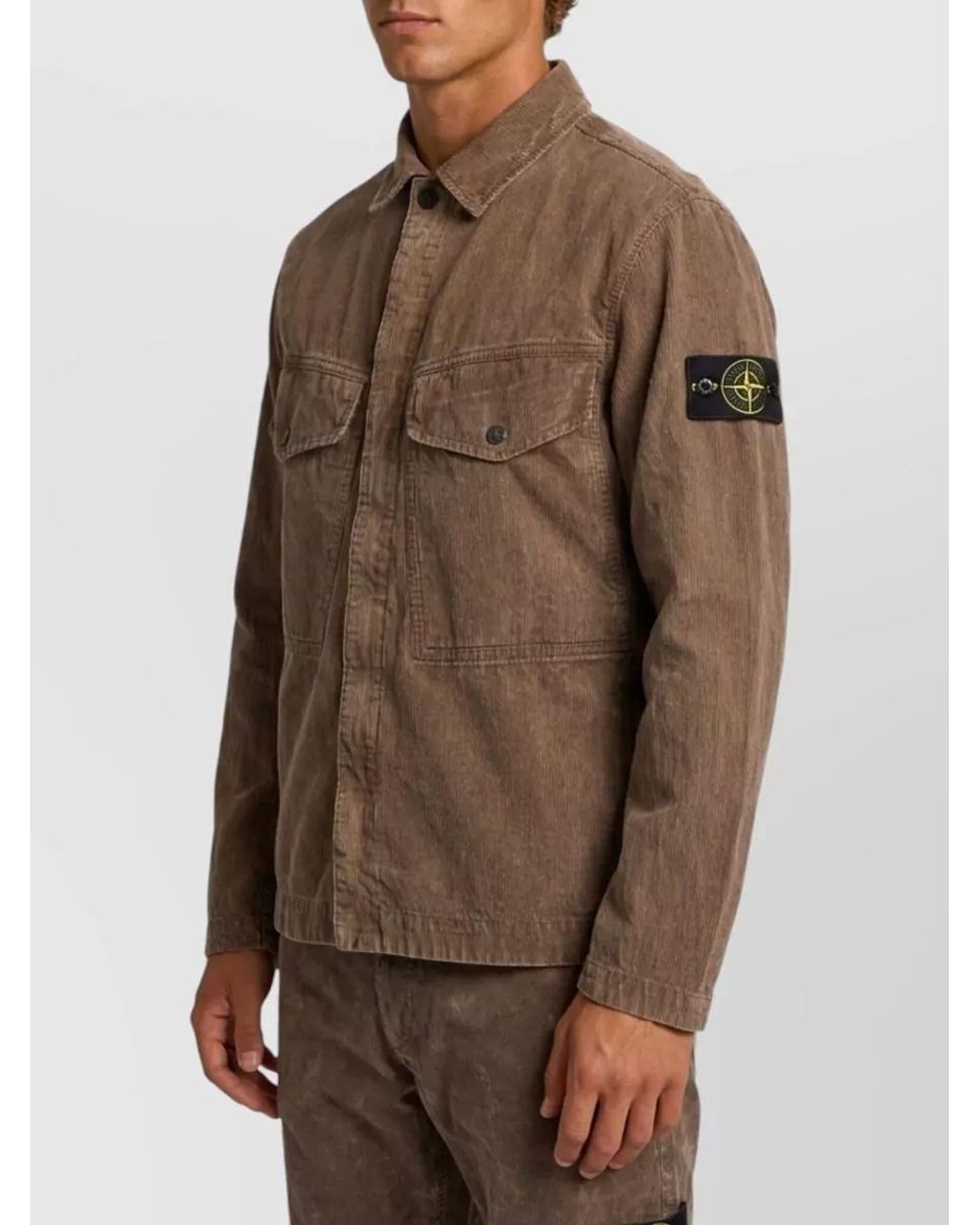Stone Island Brown Ribbed Overshirt for men