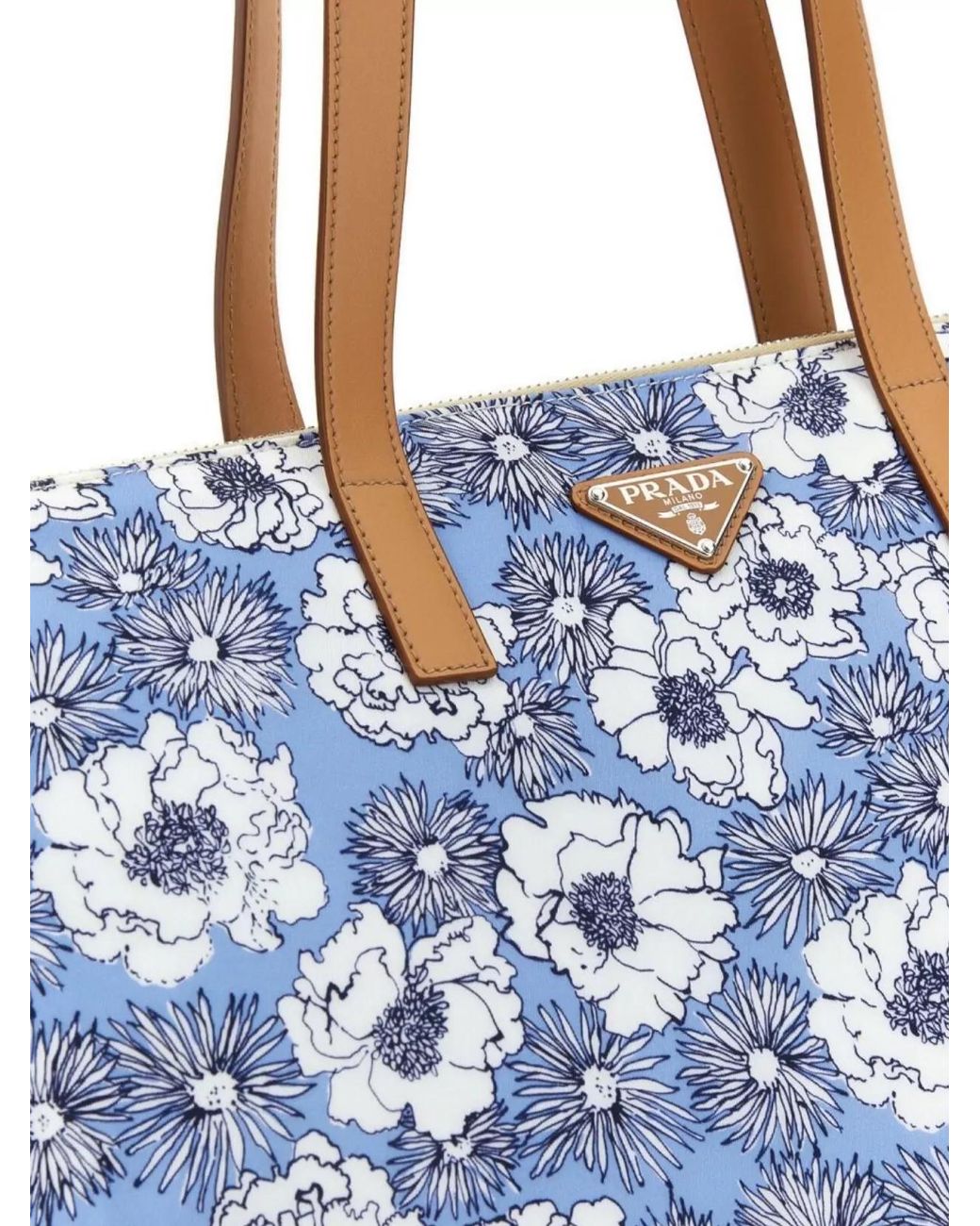 Prada Blue Flower Pattern Nylon Tote Bag for men