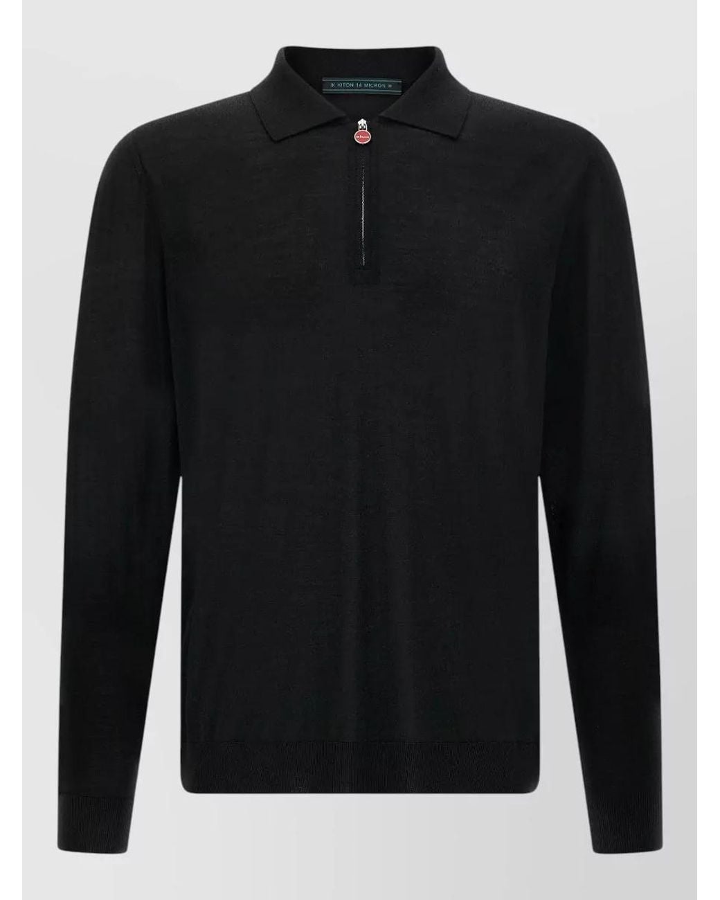 Kiton Black Wool Long-Sleeve Zip Polo Sweater for men