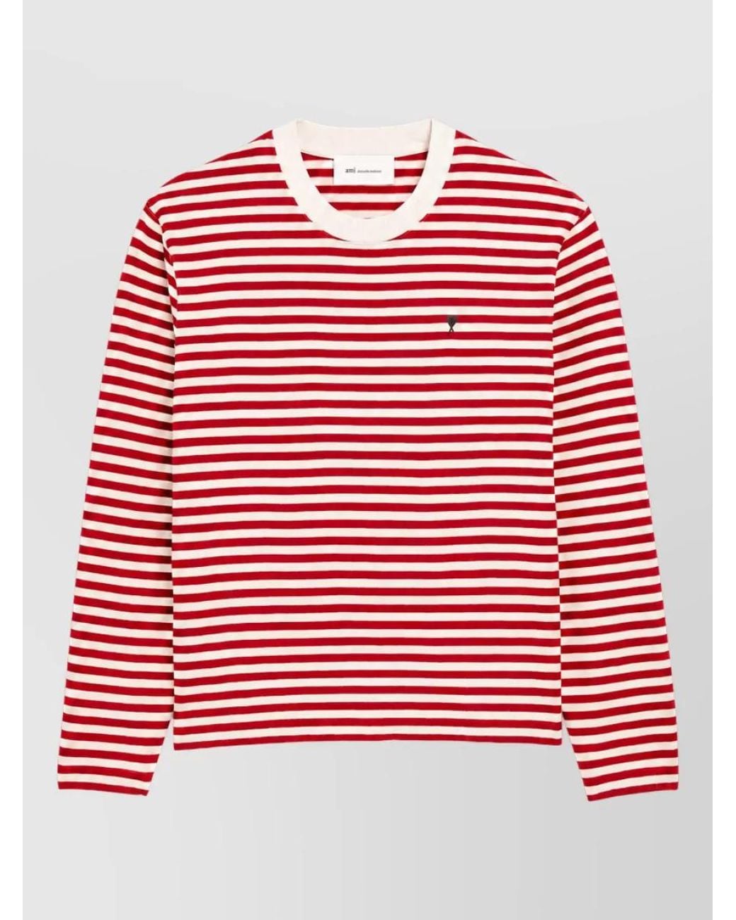 AMI Red Striped Long-Sleeve Cotton Crew-Neck Jumper