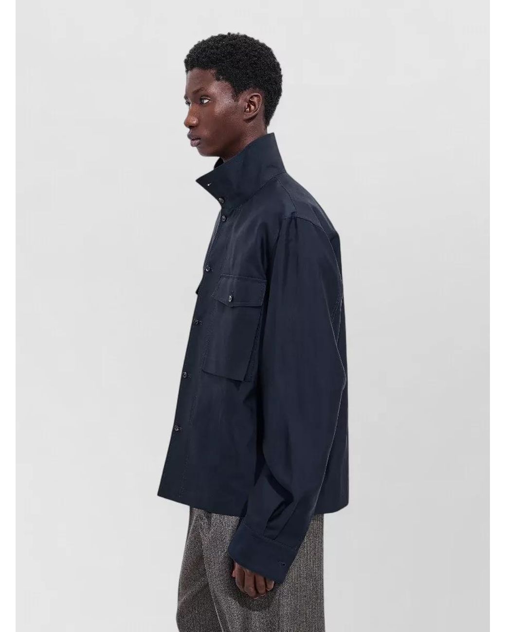 Bottega Veneta Blue Silk Cotton High-Neck Relaxed-Fit Shirt Jacket for men