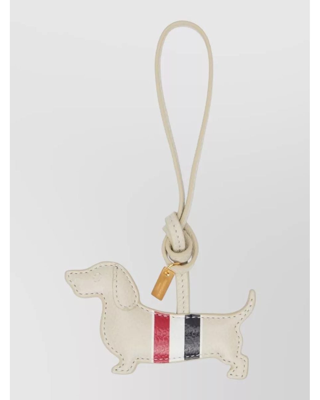 Thom Browne White Leather Dog Keychain