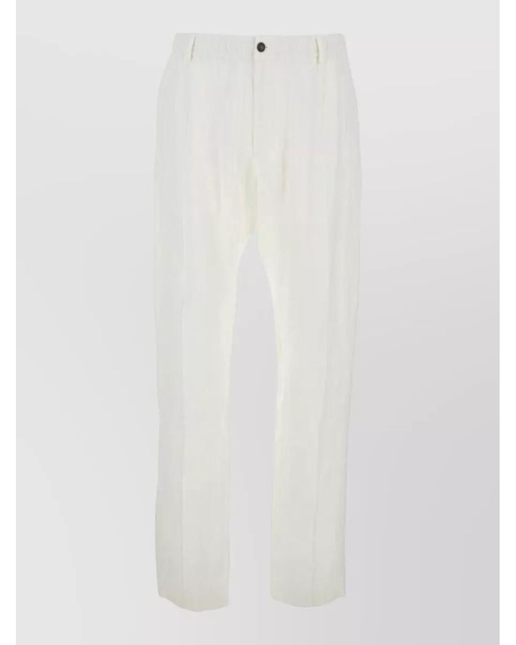 Emporio Armani White Linen Straight-Leg Trousers for men