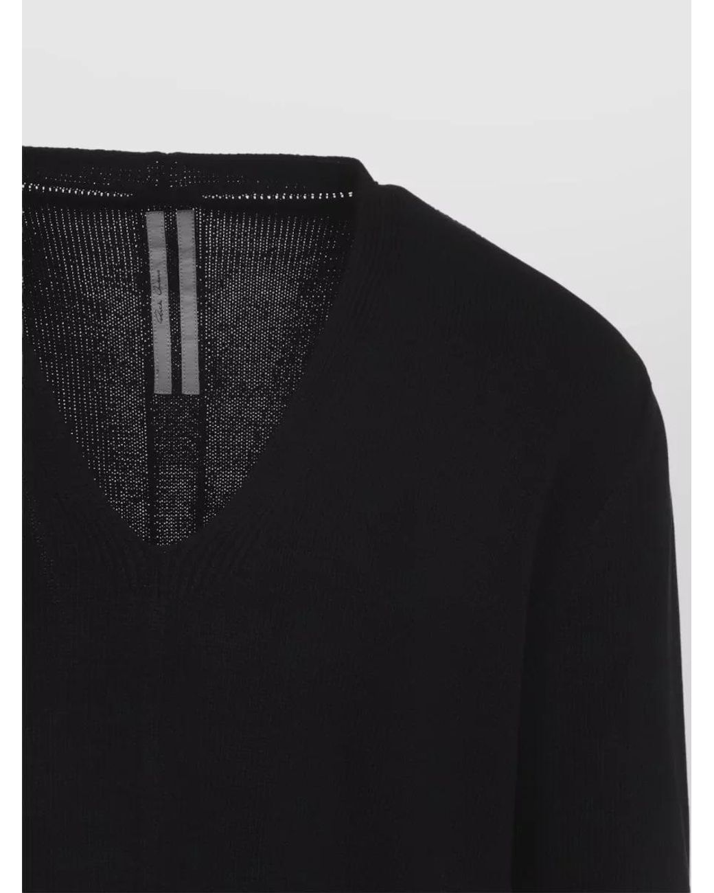 Rick Owens Black Cotton Oversized V-Neck Jumper for men
