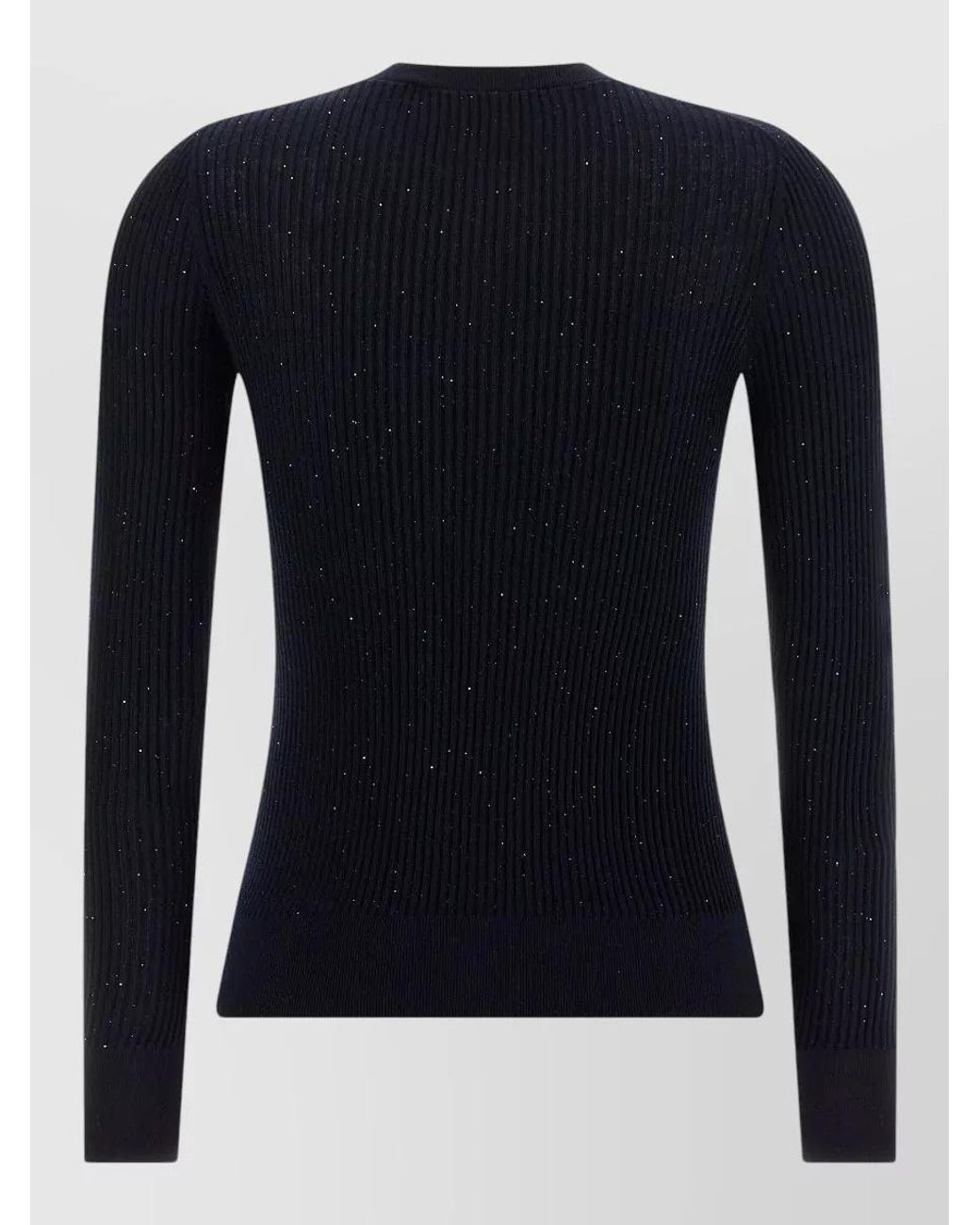Max Mara Blue Silk Wool Ribbed Knit Long-Sleeve Sweater