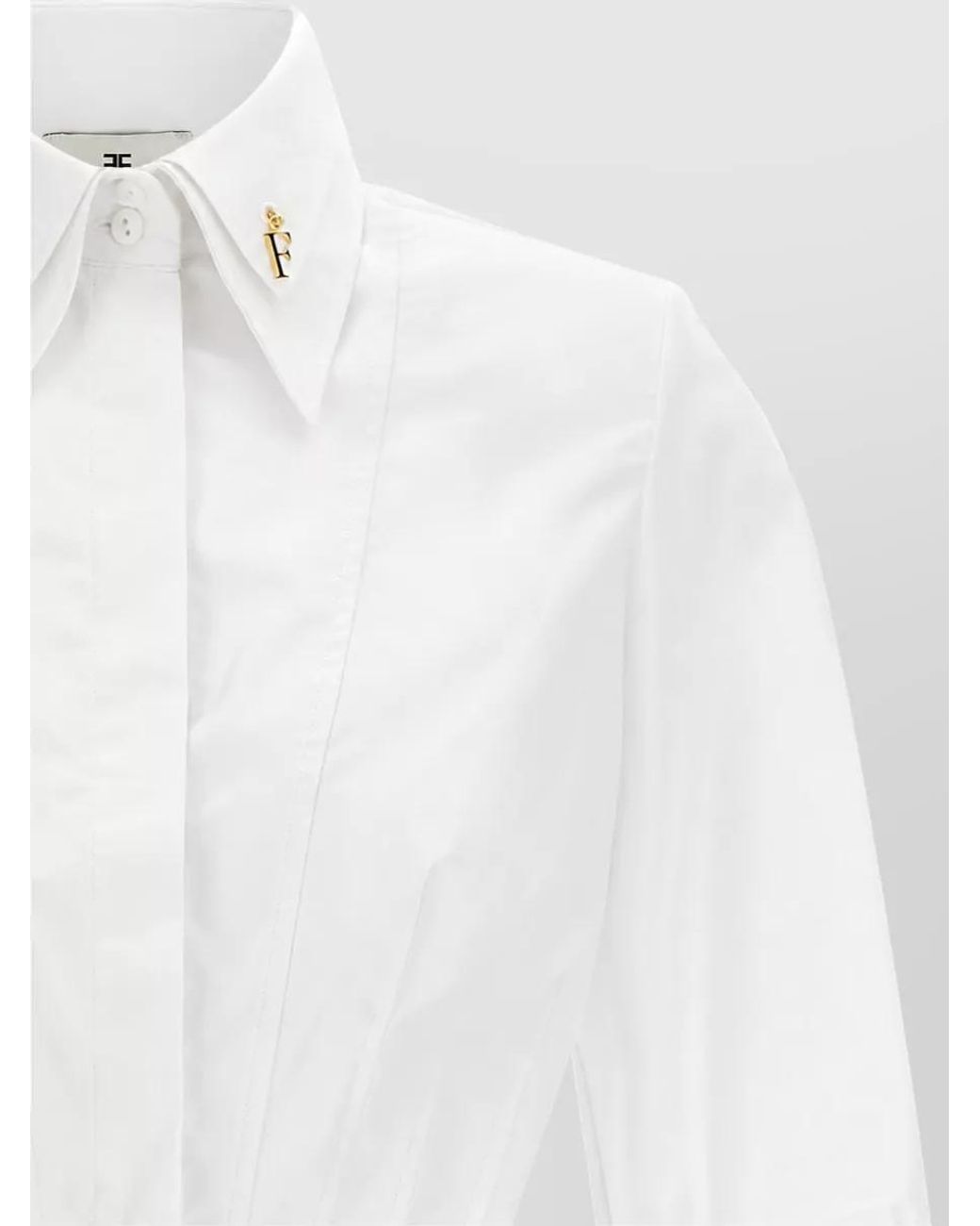 Elisabetta Franchi White Cropped Pleated Bustier Cotton Shirt