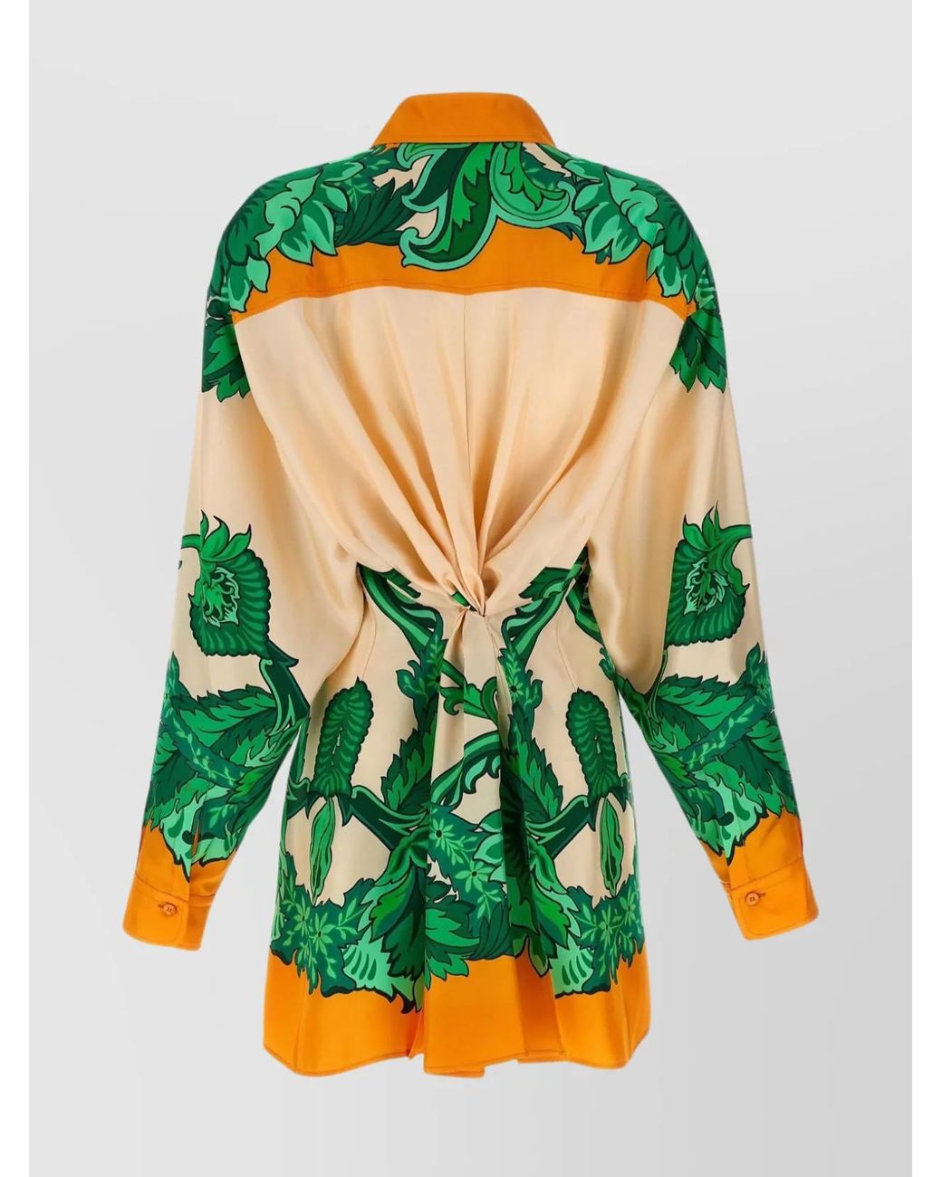 Etro Green Silk Floral Print Knotted Shirt