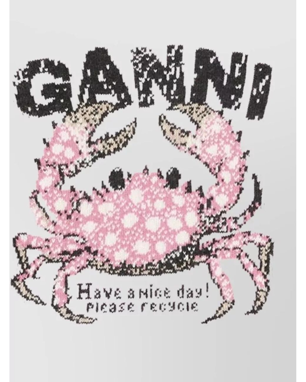 Ganni Pink Wool Intarsia-Knit Crewneck Sweater