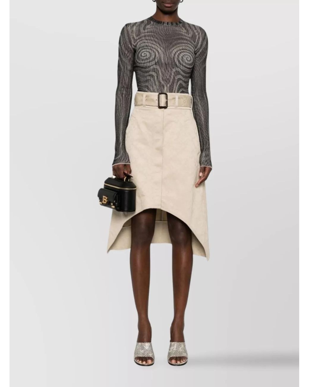 Givenchy Natural Cotton Belted Knee-Length Skirt