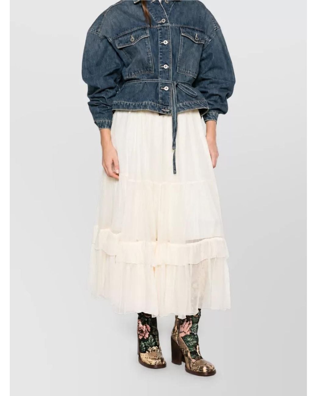 Chloé Blue Silk Pleated Tiered Maxi Skirt