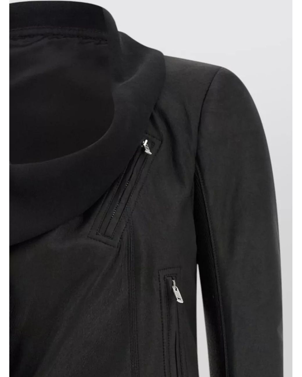 Rick Owens Black Leather Asymmetric Zip Fitted Jacket