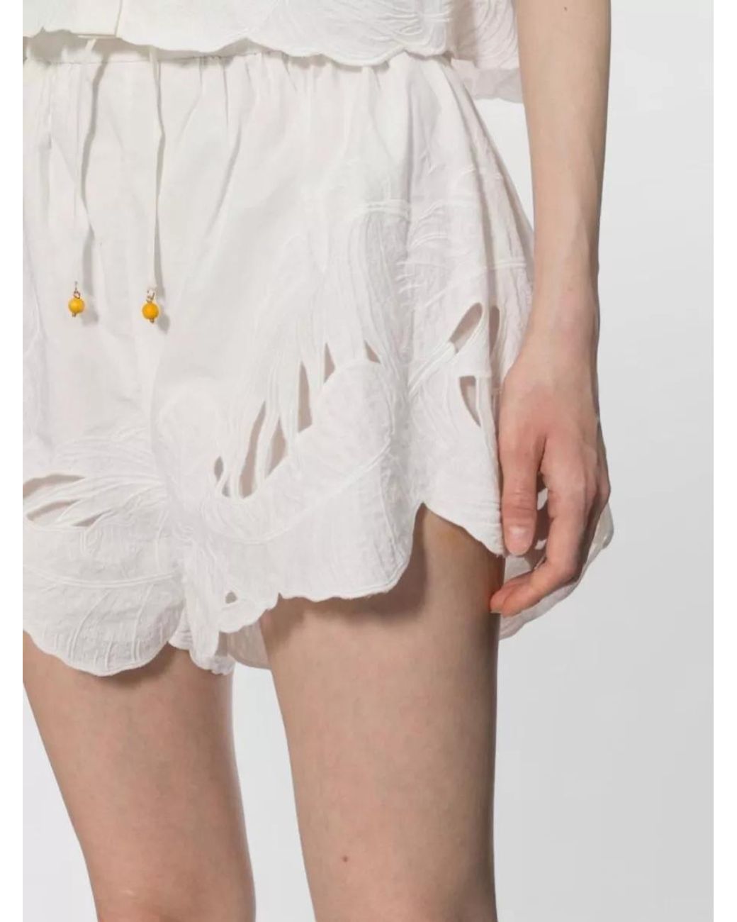 Zimmermann White Embroidered Cotton Cutout Shorts