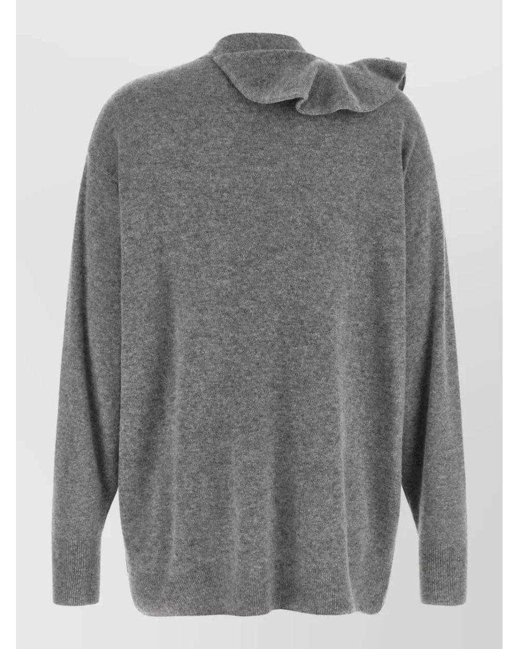 Nude Gray Cashmere-Blend Oversized Ribbed V-Neck Ruffle Cardigan