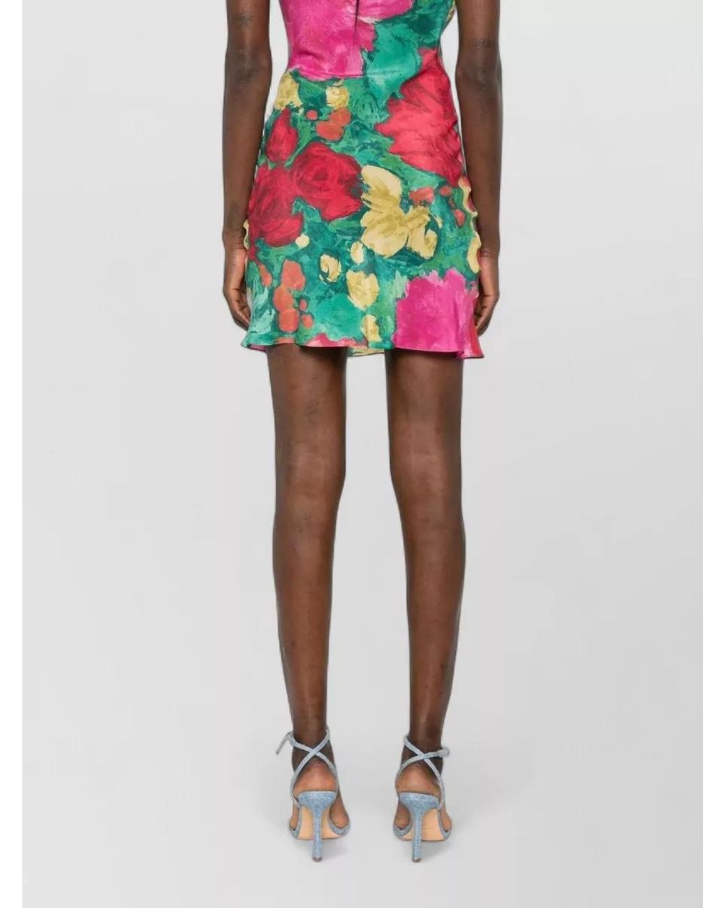 Balmain White Silk Floral-Print Cowl-Neck Mini Dress