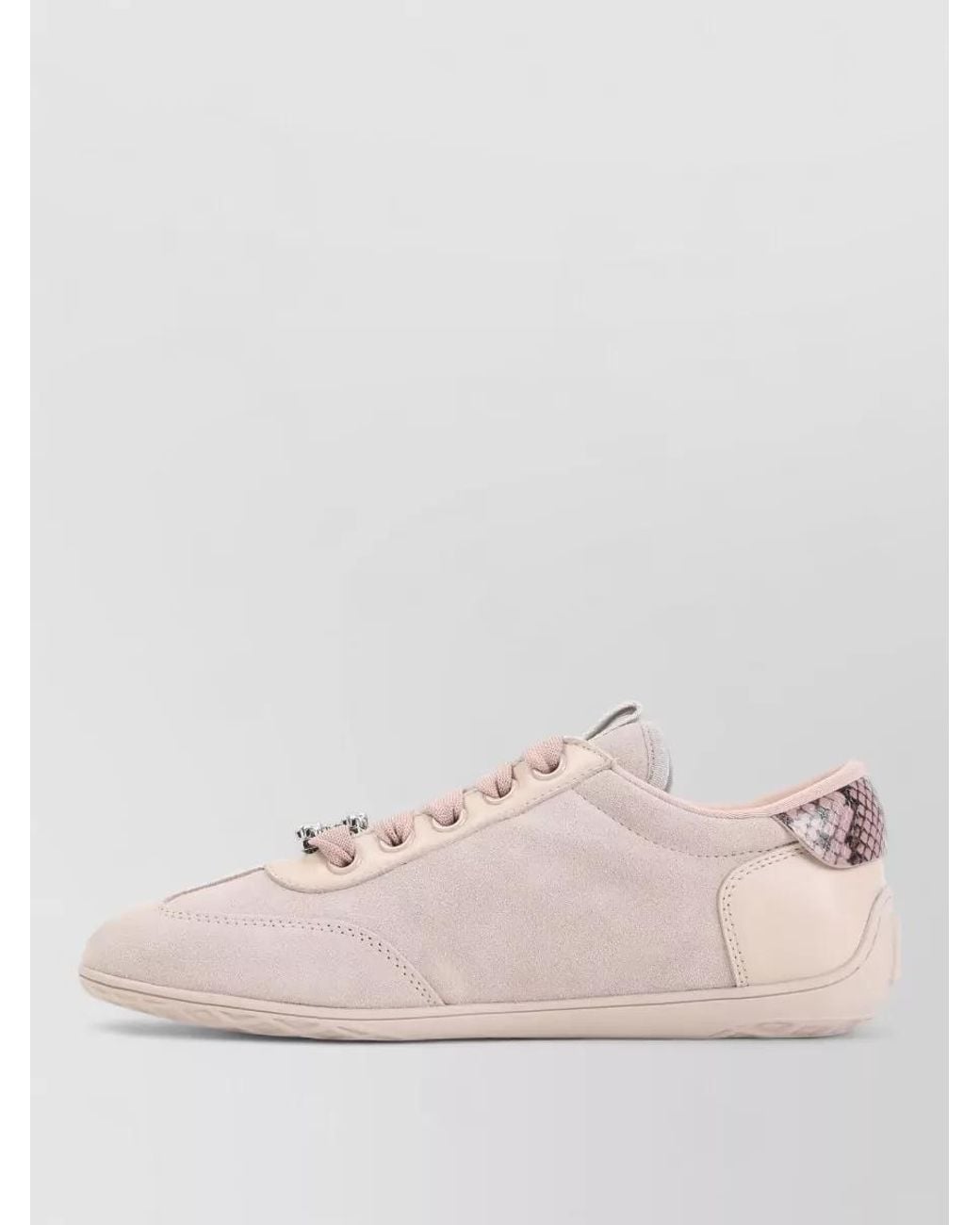 Roger Vivier Pink Suede Leather Low-Top Lace-Up Sneakers