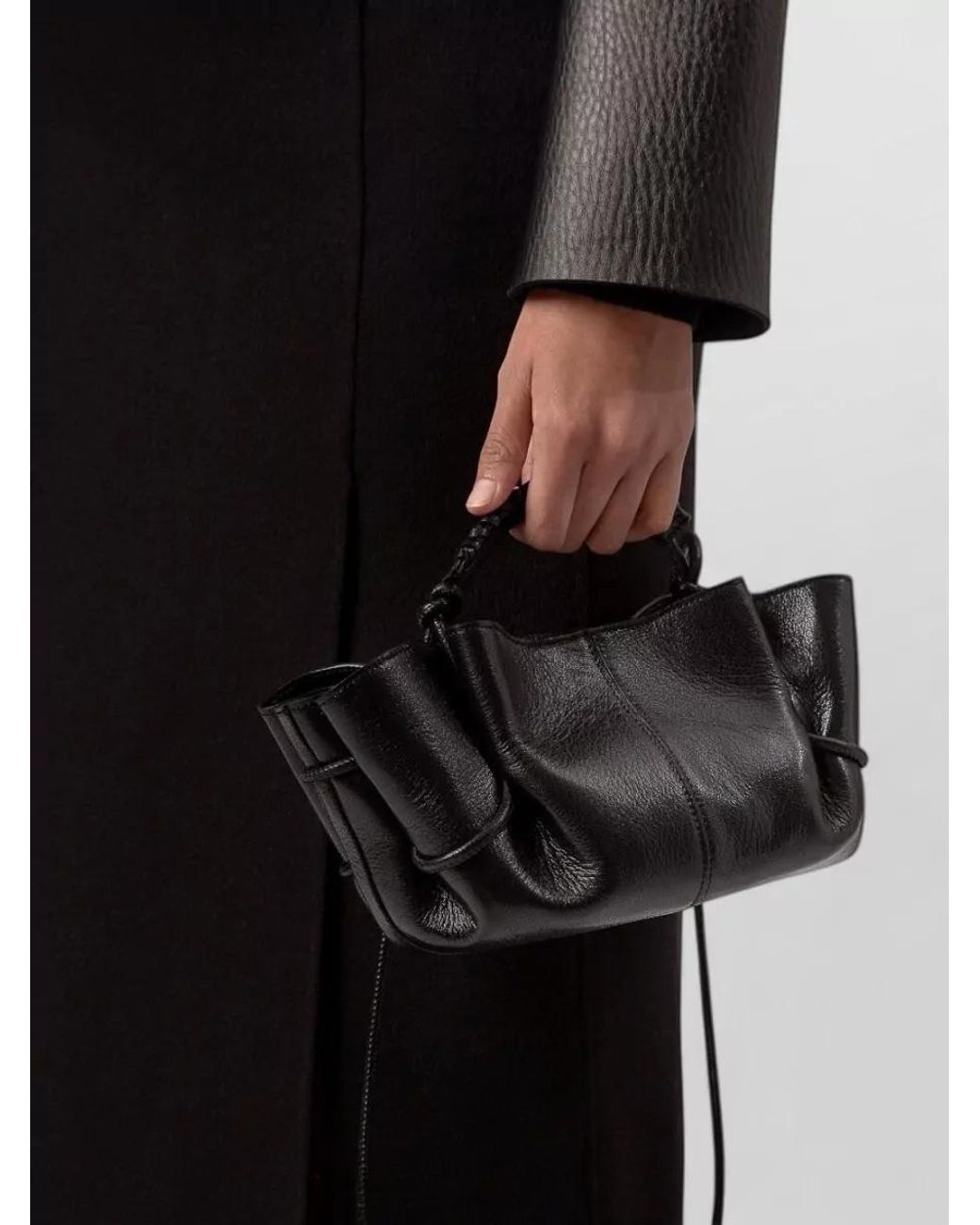Hereu Black Leather Pleated Mini Bag