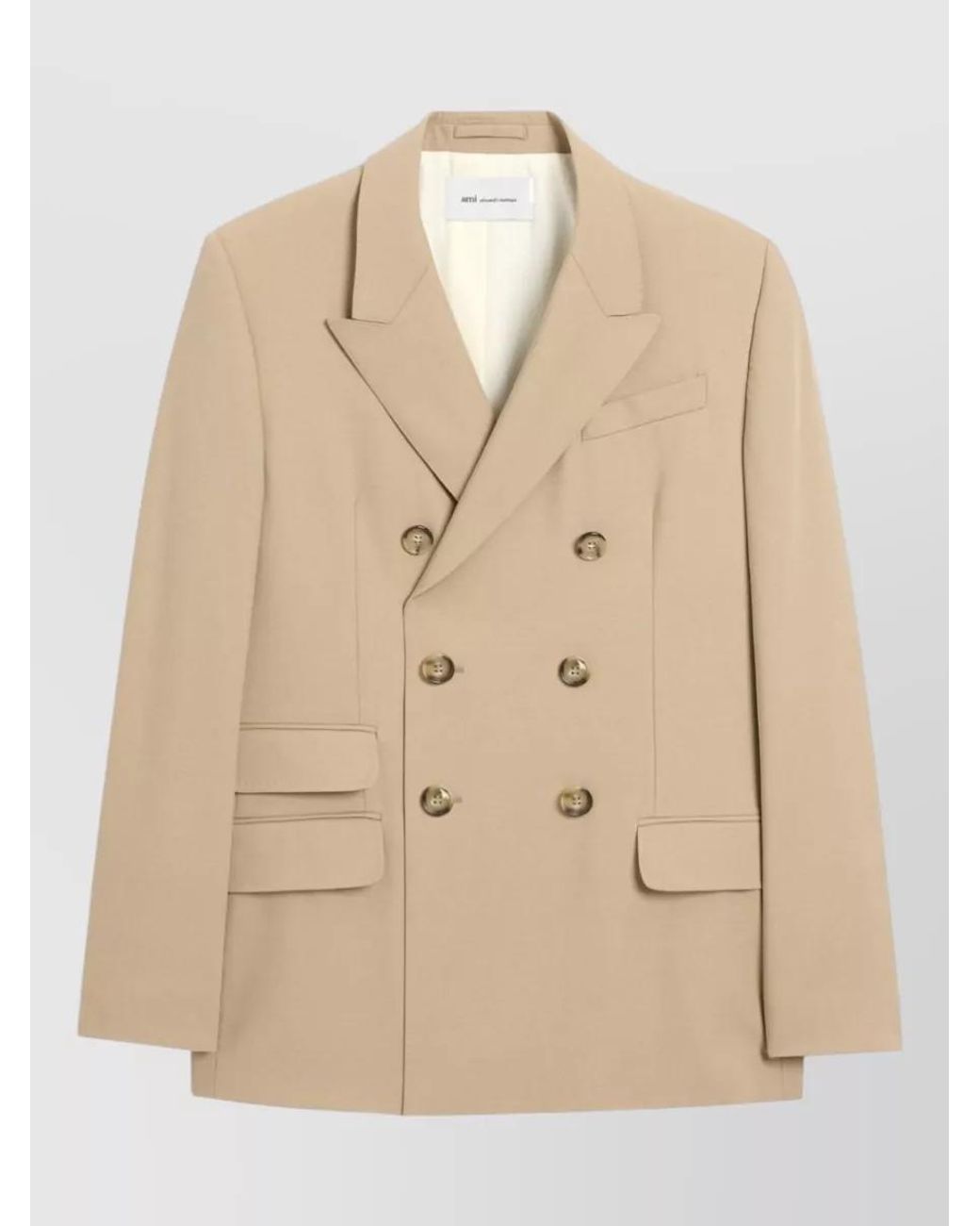 AMI Natural Virgin Wool Double-Breasted Blazer for men