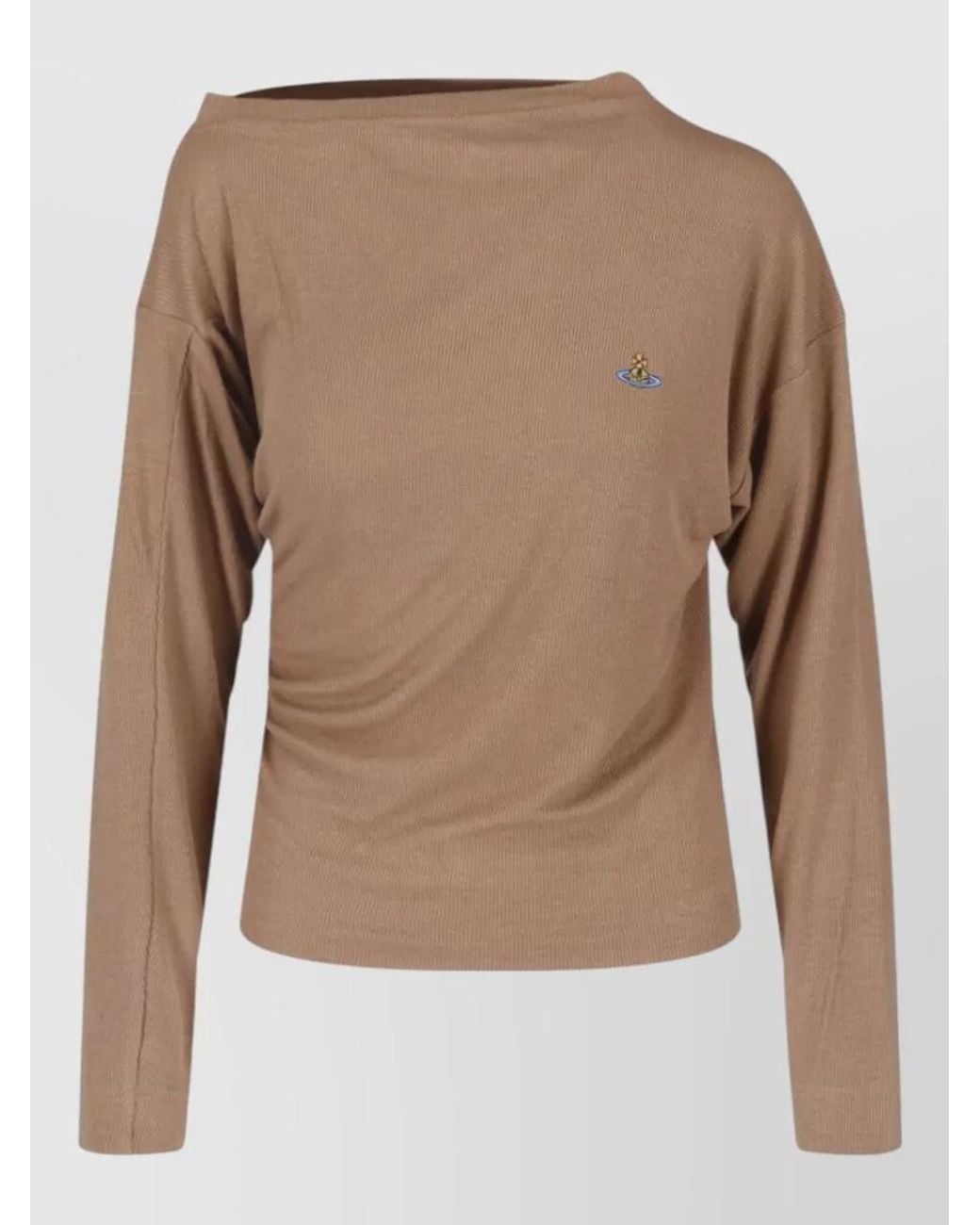 Vivienne Westwood Brown Ribbed Asymmetric Long-Sleeve Boat Neck Top