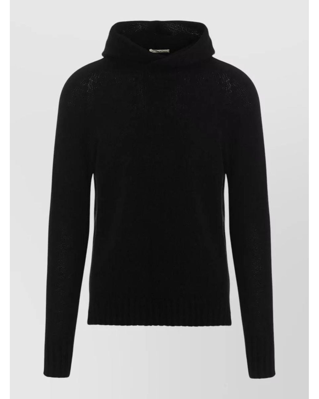 Ma'ry'ya Black Cashmere Virgin Wool Long-Sleeve Hooded Sweater for men