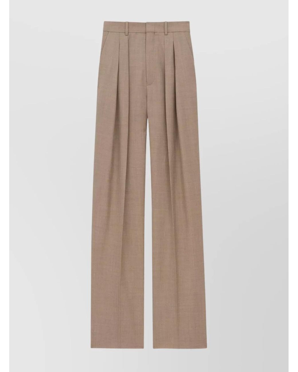 Saint Laurent Natural Wool High-Rise Wide-Leg Tailored Trousers