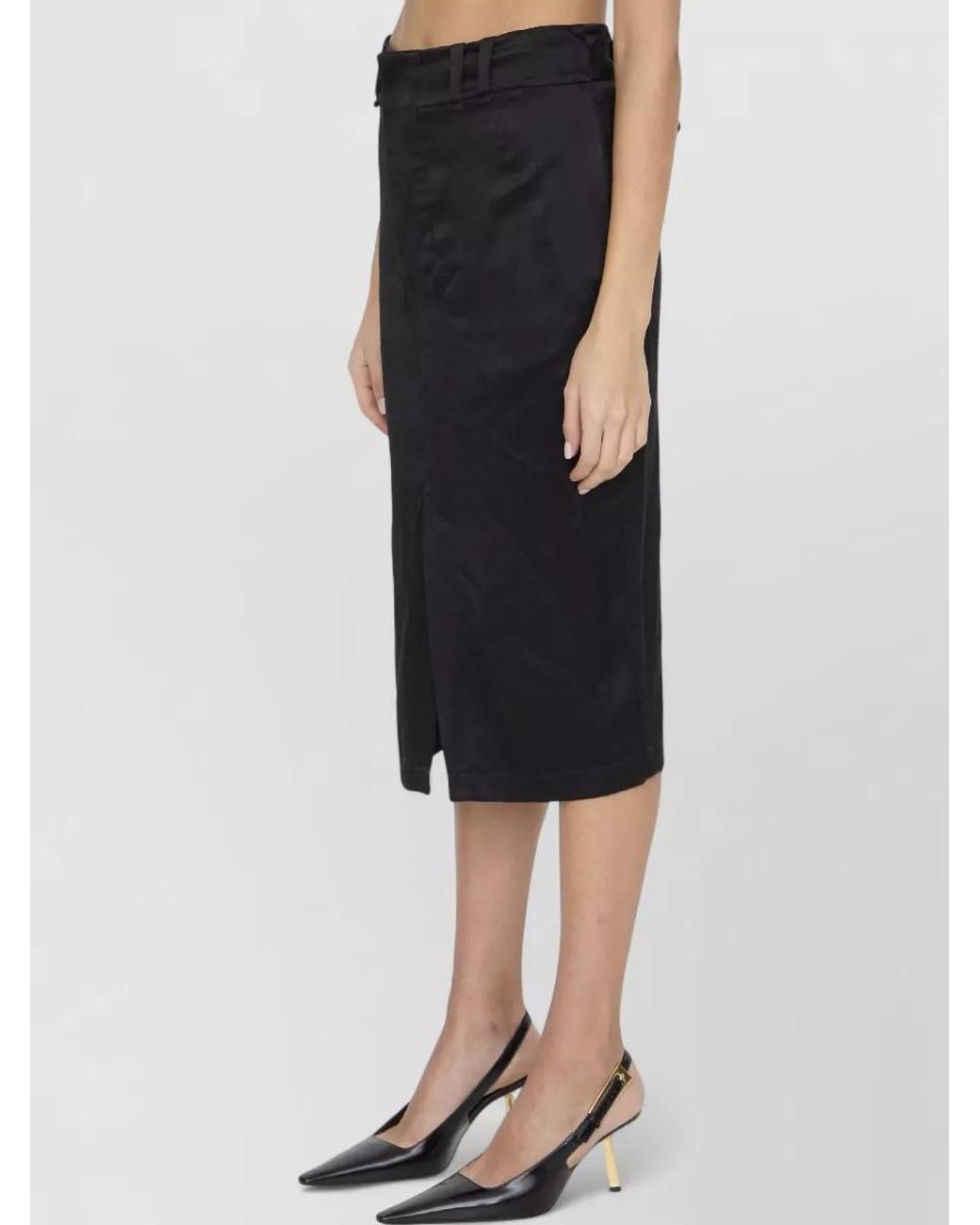 Saint Laurent Black Silk High-Rise Midi Skirt