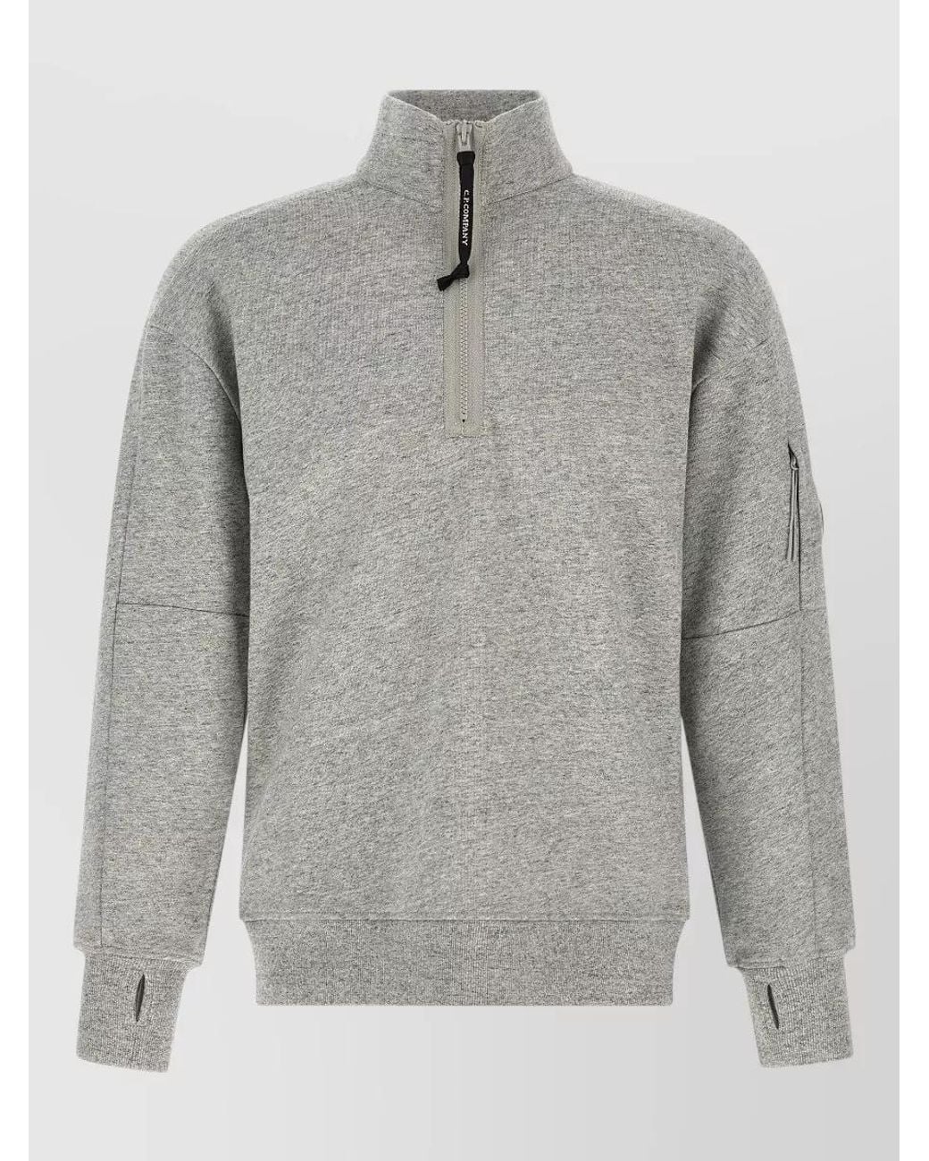 C P Company Gray Cotton High Neck Half Zip Sweatshirt for men
