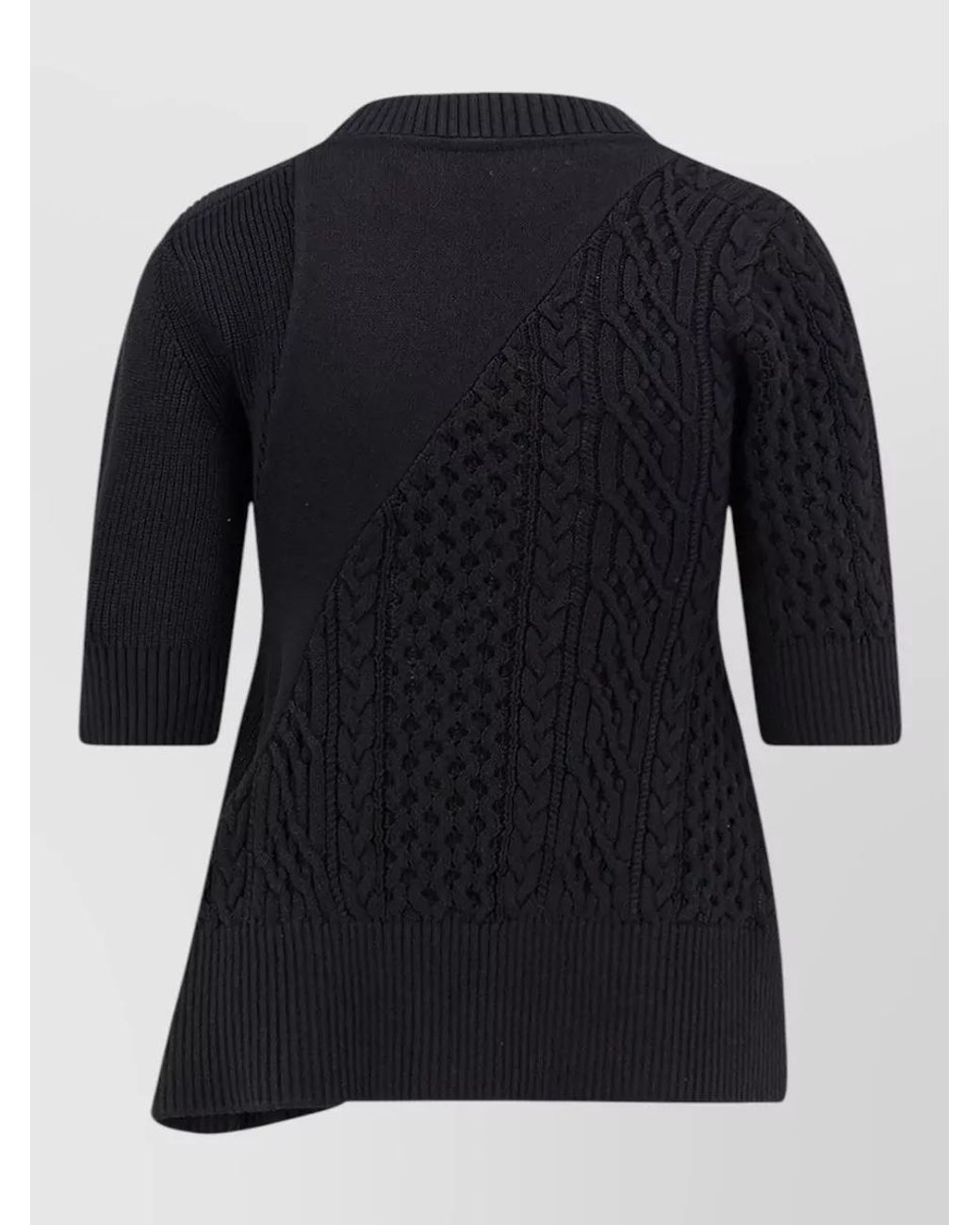 Sacai Black Cable-Knit Ribbed Asymmetric Sweatshirt