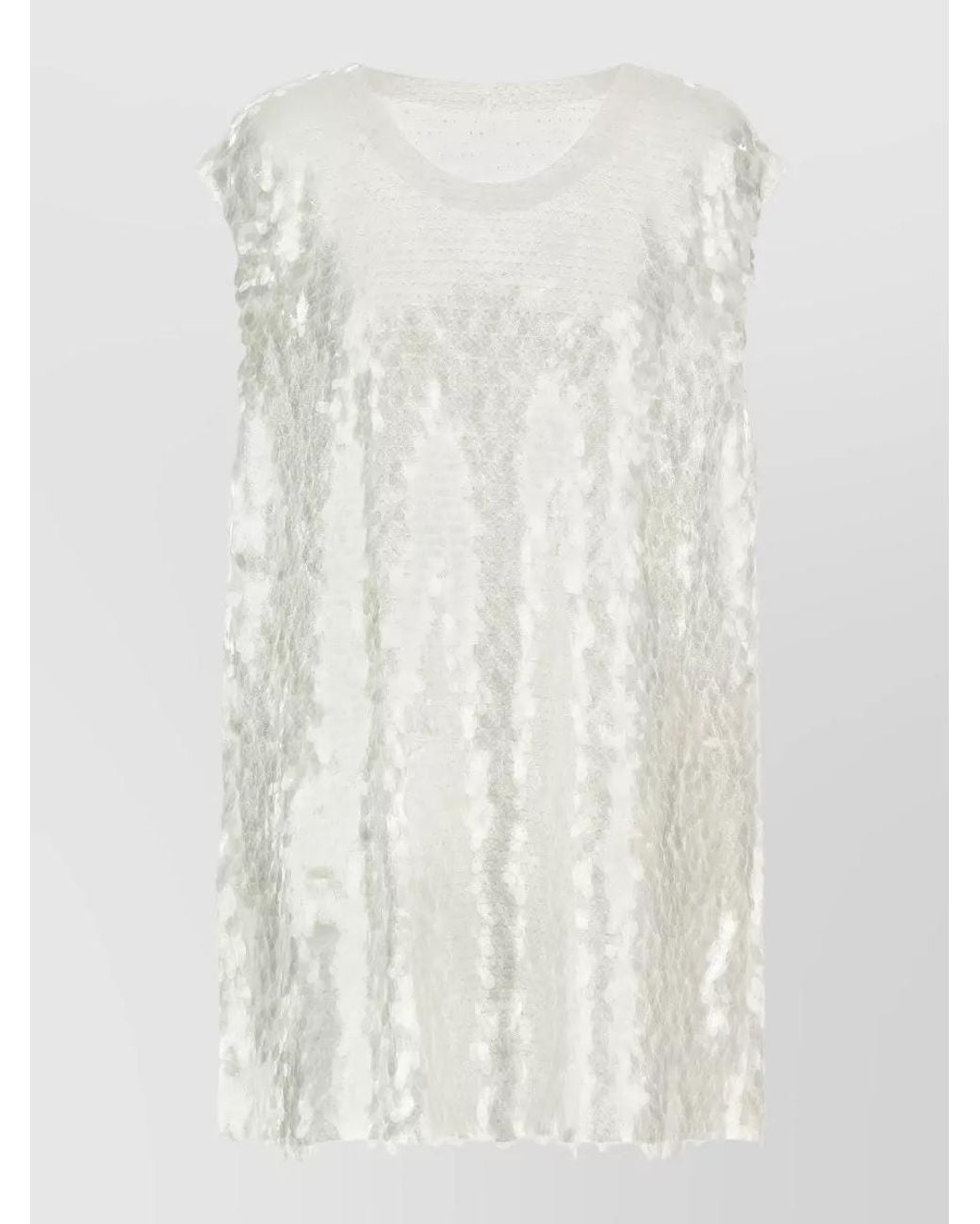 Norma Kamali White Sequin Mesh Long-Sleeve Top