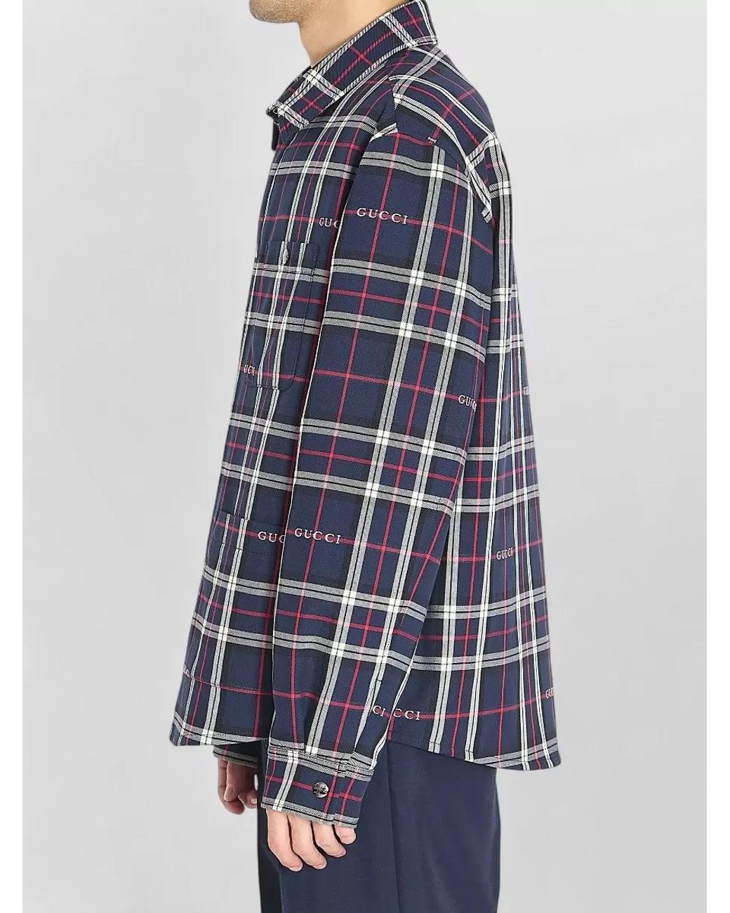 Gucci Blue Checked Quilted Overshirt for men