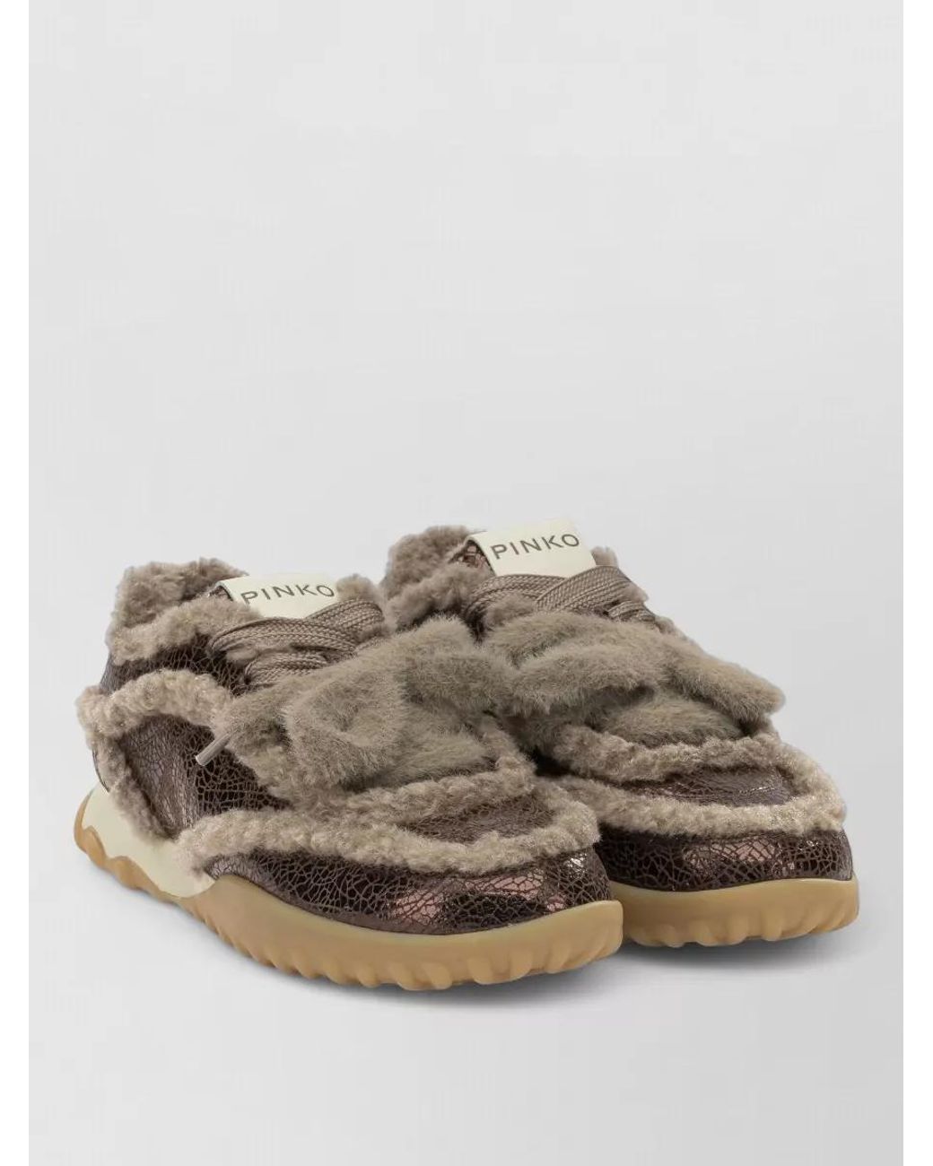 Pinko Brown Calf Leather Low-Top Sneakers