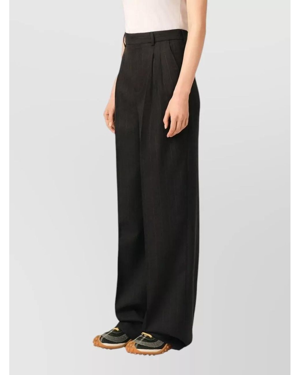 AMI Black Wool High-Rise Wide-Leg Pleated Tailored Trousers