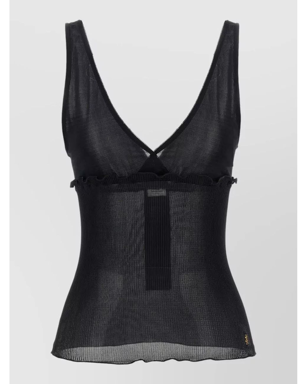 Saint Laurent Black Silk Ribbed Lace Trim Tank Top