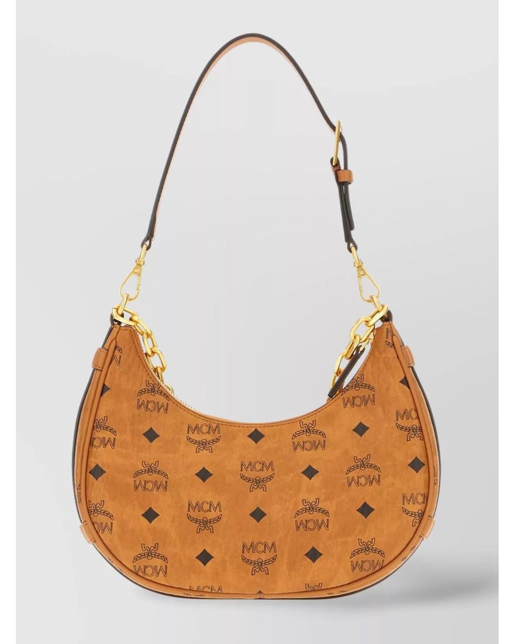 MCM Orange Aren Crescent Hobo Printed Shoulder Bag