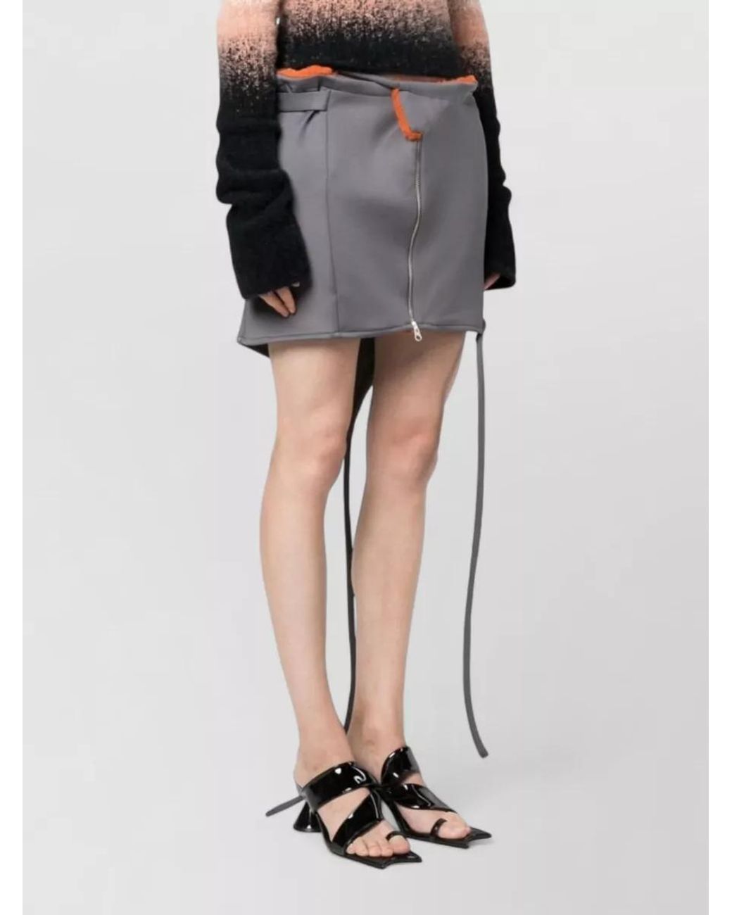 OTTOLINGER Gray Asymmetric Faux Fur Trim Mini Skirt