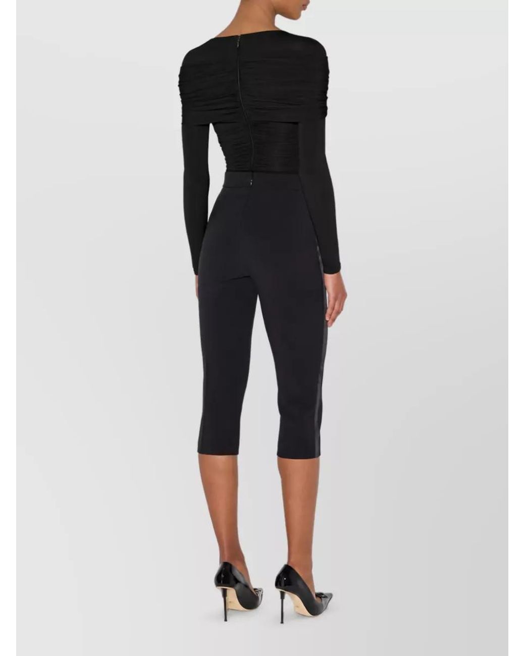 Elisabetta Franchi Black Draped Long-Sleeve Bodysuit