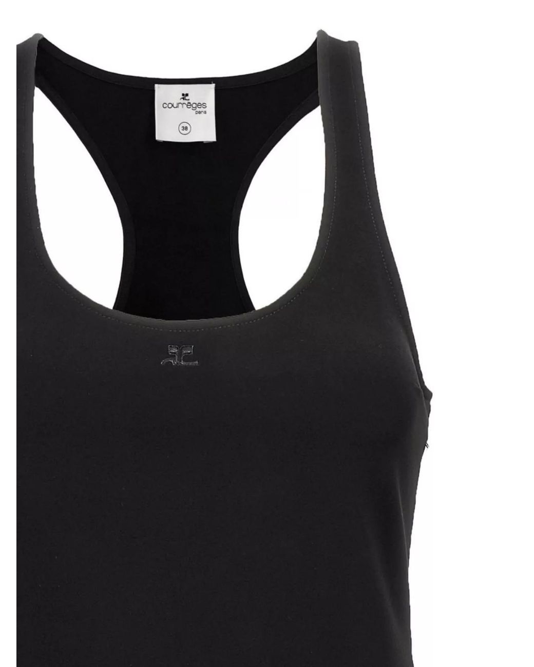 Courreges Black Infinity Pleats A-Line Embroidered Logo Scoop Neck Asymmetric Hem Knee-Length Dress