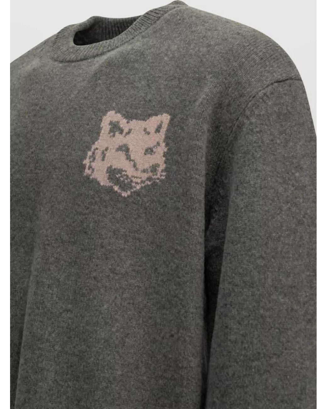 Maison Kitsuné Gray Wool Crew-Neck Sweater for men