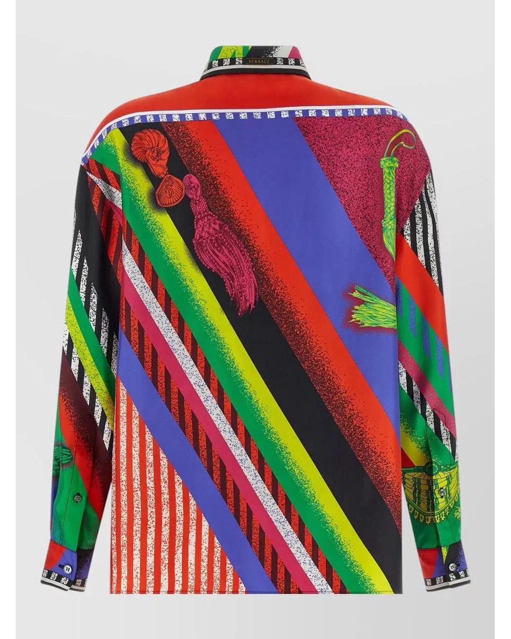 Versace Red Silk Formula 6 Printed Long-Sleeve Shirt