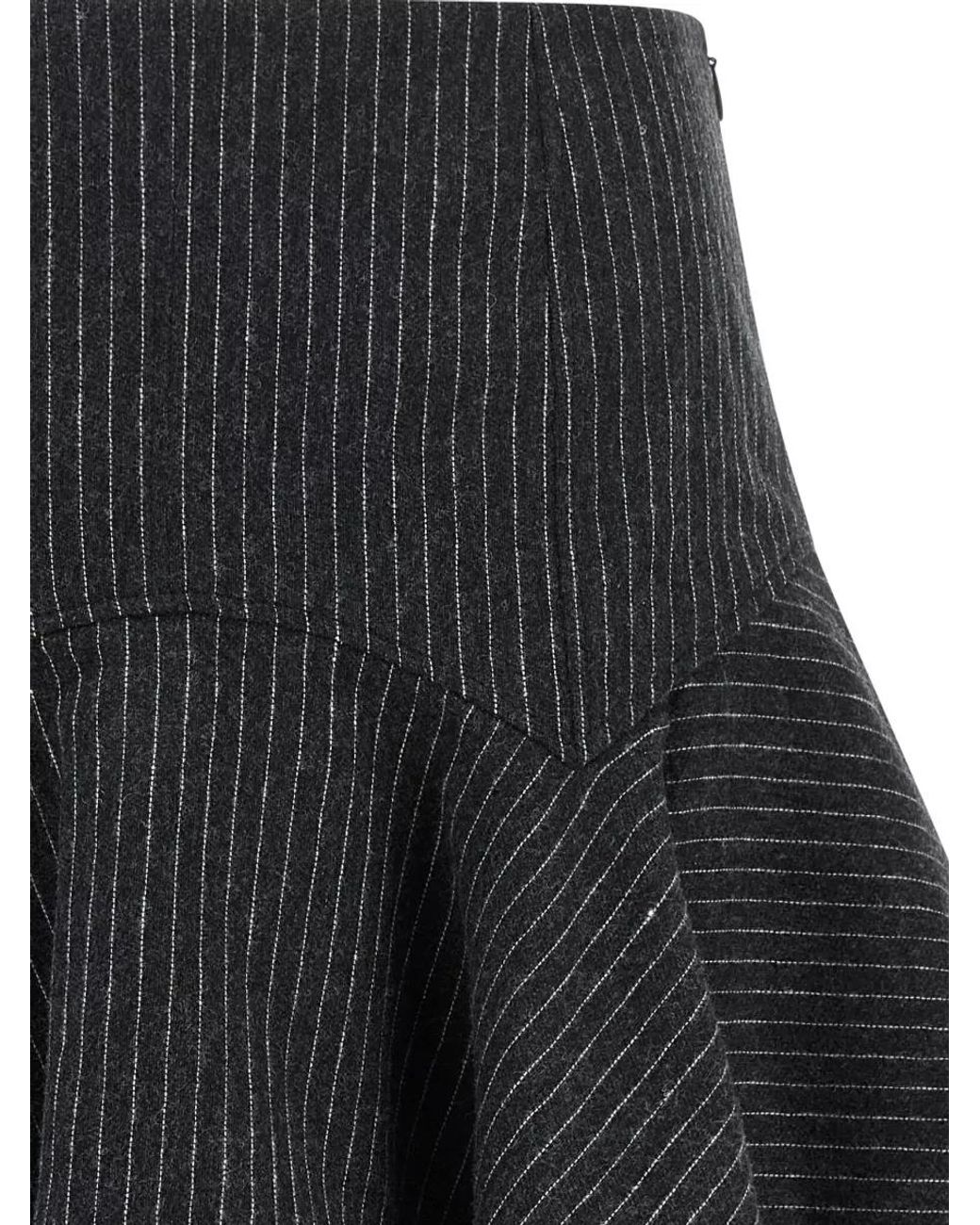Ganni Black Pinstriped Flannel Mini A-Line Skirt