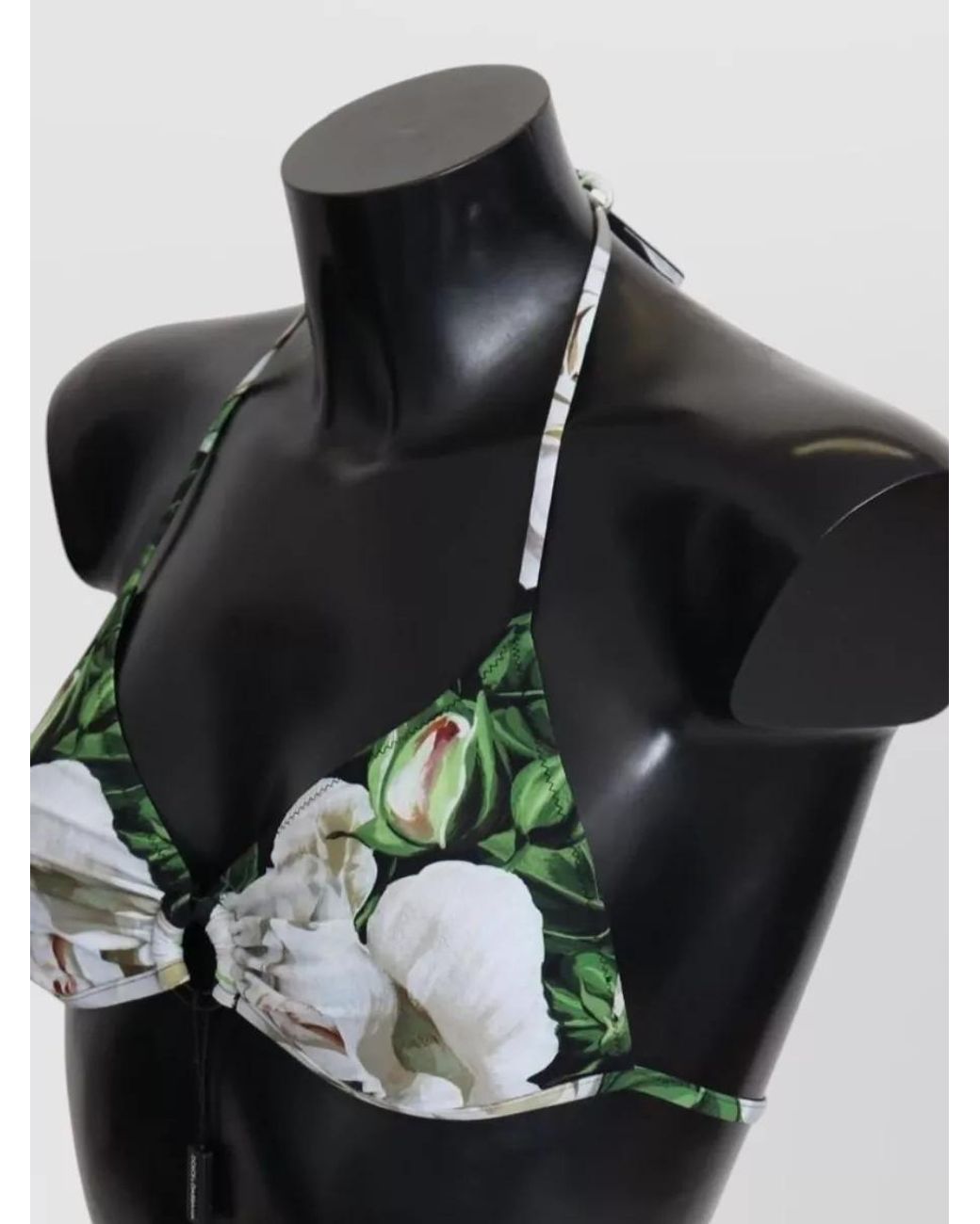 Dolce & Gabbana Black Floral-Print Halterneck Bikini Top