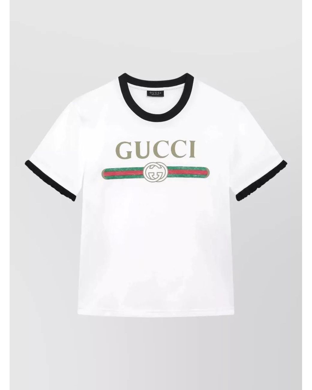 Gucci White Cotton Ruffle-Sleeve Printed T-Shirt