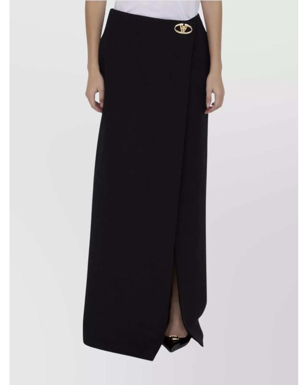 Valentino Garavani Black Silk Wool Wrap Maxi Skirt